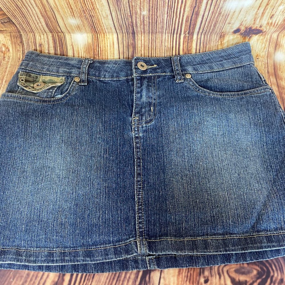 Jean Skirt with Camo and Grommet Accents